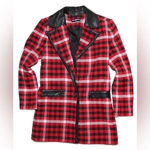 Karl Lagerfeld Paris Plaid Faux Leather Trim Jacket NWOT Size 6